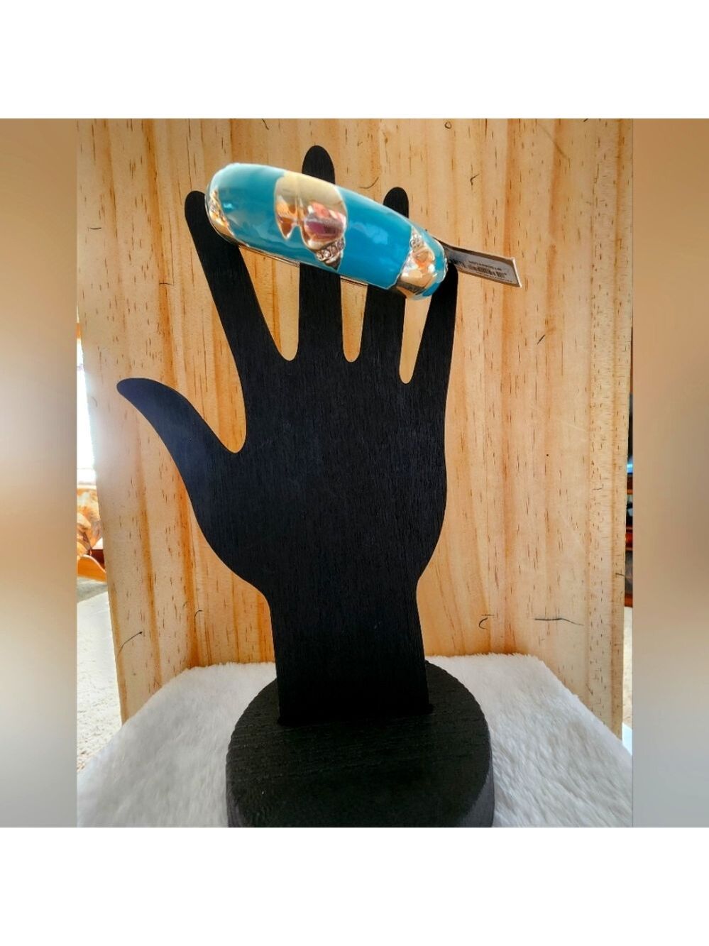 STUNNING Sequin™ Turquoise Enamel & Gold-Tone Hinged Bangle Bracelet – NWT